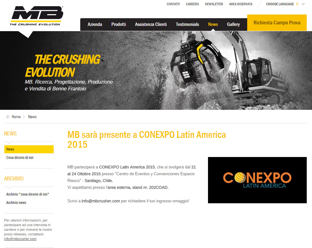 Le benne MB saranno esposte a CONEXPO Latin America 2015