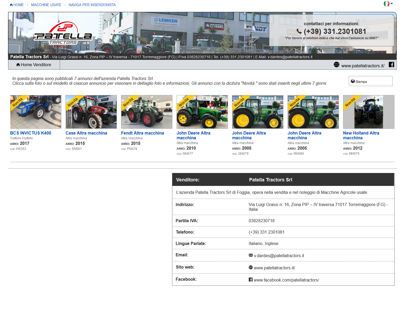 Patella Tractors Srl - Annunci di usato in vendita