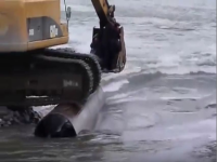 VIDEO: Russi attraversano un fiume seduti sulla benna di un escavatore