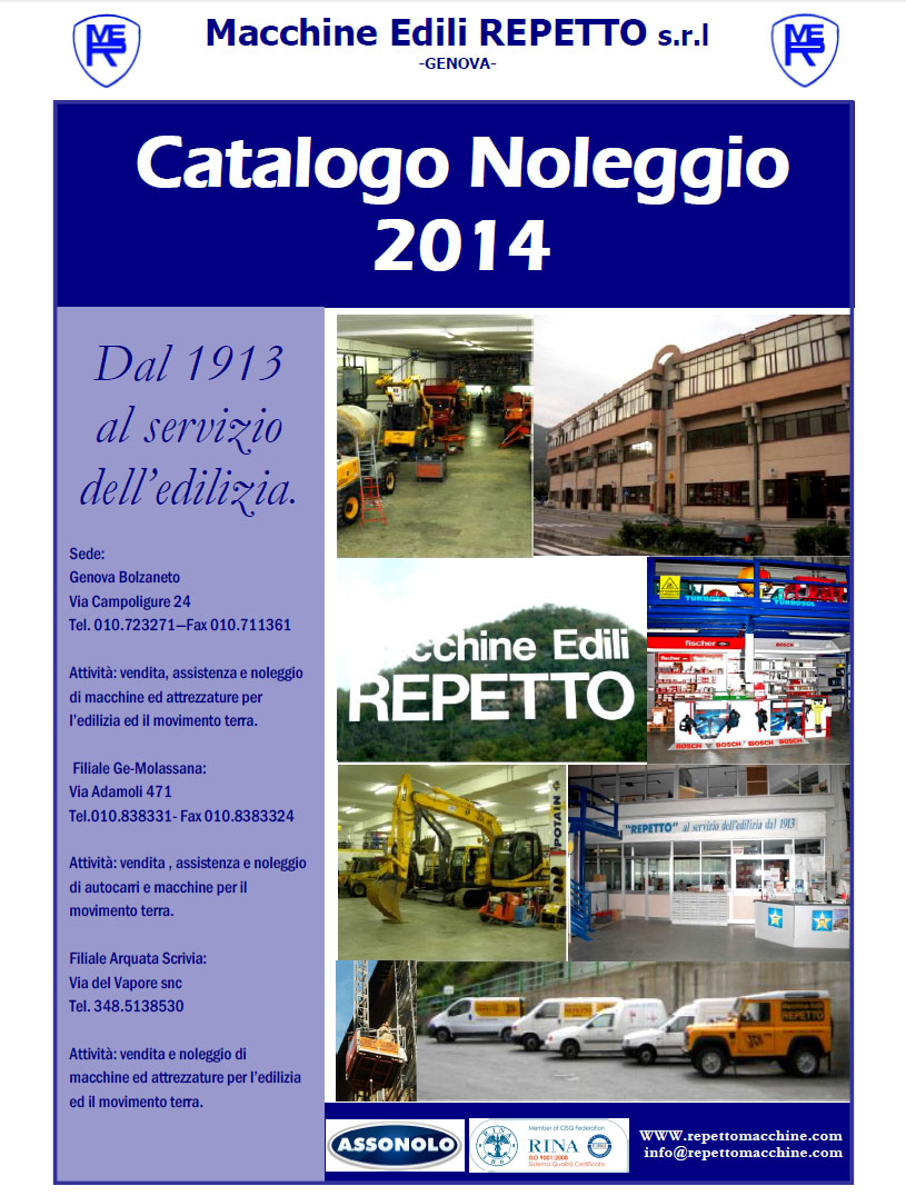 Macchine Edili Repetto: Disponibile il catalogo noleggio 2014-2015